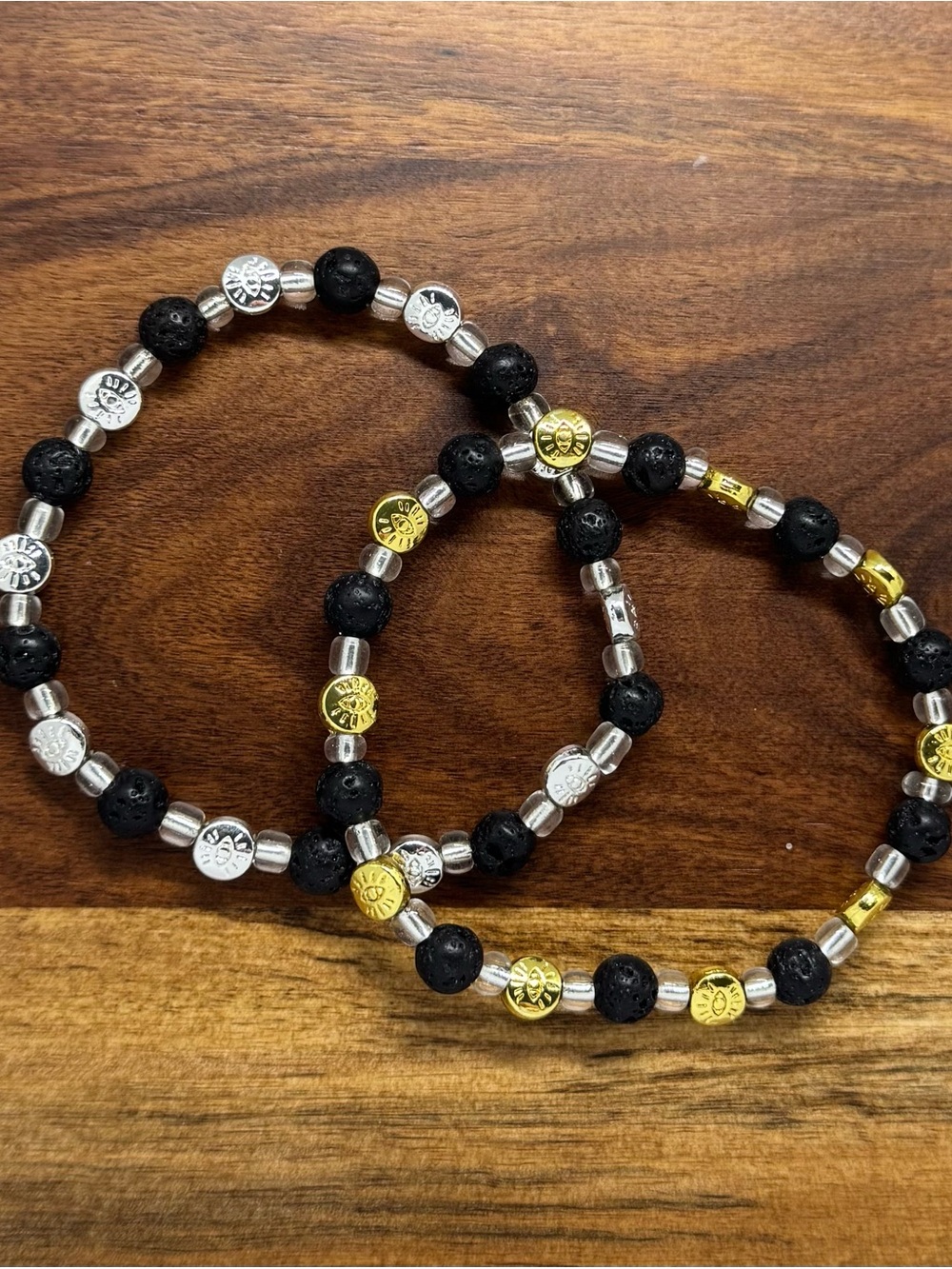 ✨ Handmade Lava Stone & Evil Eye Stretch Bracelet ✨